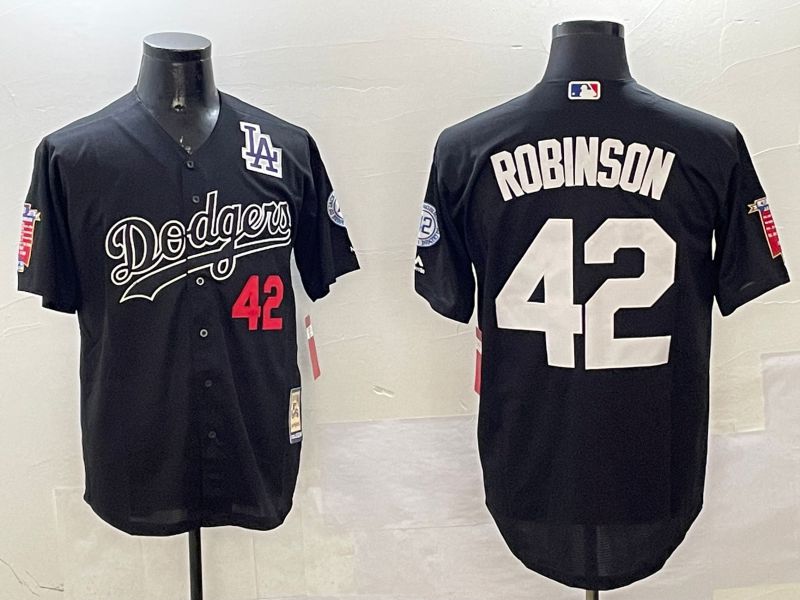 Men Los Angeles Dodgers 42 Robinson Black Throwback 2025 Nike MLB Jersey style 4